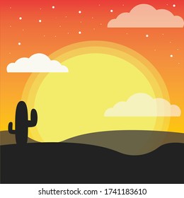 Simple landscape illustration flat vector graphic desert cacti