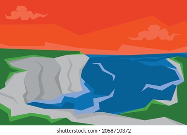 Sencilla ilustración paisajística de la puesta de sol en el mar