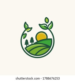 simple landscape logo design sun tree template