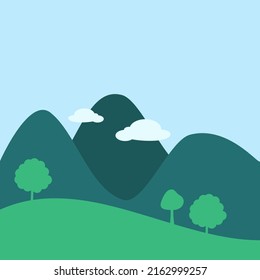 paisaje simple de fondo de campo al aire libre con árboles colinas nubes de montaña hojas y espacio para texto