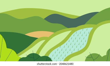 Sencillo paisaje, campo de arroz en la montaña