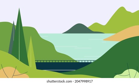 Simple landscape, road along the sea and mountains