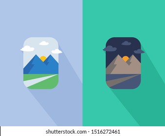 Simple landscape in trendy flat style isolated on morning and night mode vector illustration stock.