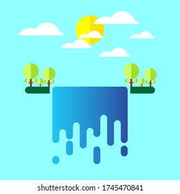 Simple vector de paisaje. Simple ilustración del paisaje con cascada. Diseño plano, editable. Vector Illustration EPS 10