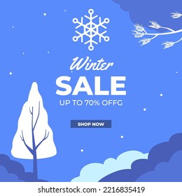 Simple landscape for winter season sal offer discount promotion banner template