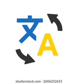 Simple language translation icon. Minimal colorful english and Chinese language translation signs with arrows. Translate symbol for mobile app, web, study service, design element, ui.