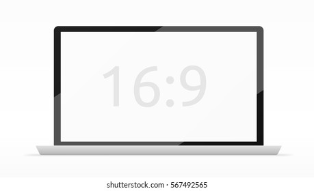 Simple Laptop With Blank 16:9 Screen. EPS10 Vector