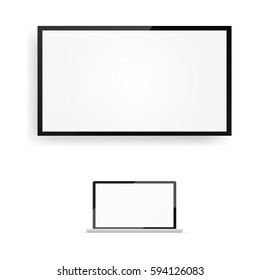 Simple Laptop With Blank Screen And Modern Clear TV LCD. EPS10 Vector