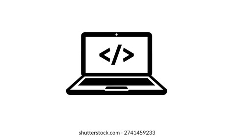 Simple laptop with coding symbol on screen