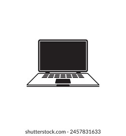 Simple laptop computer icon black on white background.