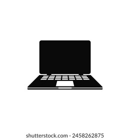 Simple laptop computer icon black on white background.