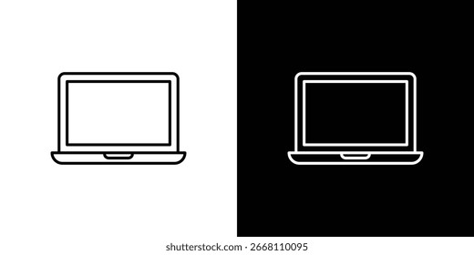 Icono simple de la computadora portátil en estilo de arte de línea, aislado en fondos blancos y negros. Perfecto para el Sitio web o el diseño App.
