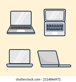 simple laptop computer with screen icon set