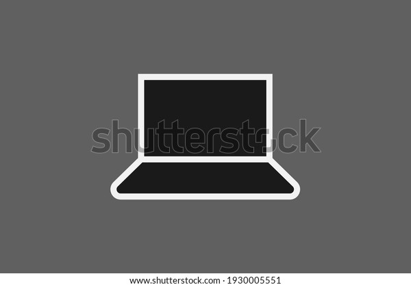 Simple Laptop Icon. Black\
Display Monitor with White Outline Notebook Icons isolated on Gray\
Background. Flat Vector Icon Design Template Elements for Apps and\
Web.