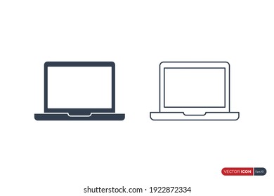 Simple Laptop Icon. Fill and Outline Notebook Icon isolated on White Background. Flat Vector Icon Design Template Element.