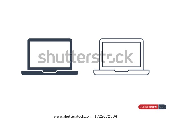 Simple Laptop Icon. Fill and Outline Notebook\
Icon isolated on White Background. Flat Vector Icon Design Template\
Element.