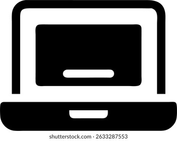 Uma ilustração simples do ícone do laptop, provável para uso em interfaces do usuário, sites ou apresentações. Design limpo e moderno.