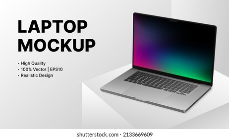 Simple Laptop Mockup on White Background. Minimalistic Banner Design for Presentation. Vector illustration