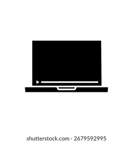 simple laptop video icon. black silhouette streaming screen isolated on white background