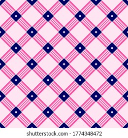 Einfache Gitterroste mit nahtlosen Mustern, Hintergrundhintergrund. Kombiniert Farben der blauen Marine und Rosa. Muster für Textilien, Gewebe, Papier, Druck, Inneneinrichtung, Dekor, etc..
