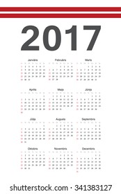Simple Latvian 2017 year vector calendar. Week starts from Sunday.