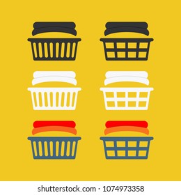 Simple laundry basket icons set for household chemistry design