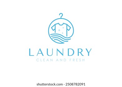 Simple laundry logo design template. Clothes, water, hanger, and washing machine logo concept