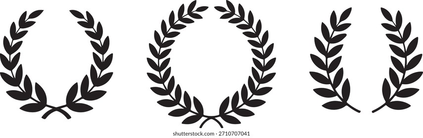 Simple laurel wreath set. Branch design vector, nature frame vector, isolated. Illustration of foliage plant leaf decorative wreath shape.
