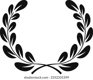 Simple laurel wreath symbolizes victory and achievement in black and white, perfect for winners and champions.