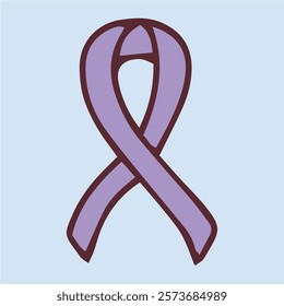 A simple lavender ribbon symbolizing cancer awareness, placed on a light blue background. Perfect for World Cancer Day designs and health awareness campaigns