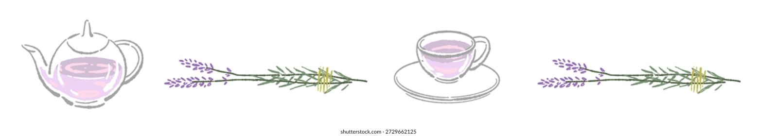 Einfache Lavendel Tee Set Linie Vektor