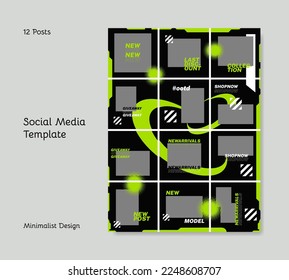 Simple layout template with dark background. Modern posts feed template for social media.