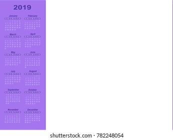 Simple layout of violet Calendar temple for 2019 (left)