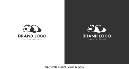 simple lazy black and white panda logo