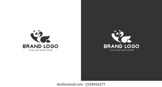 simple lazy black and white panda logo