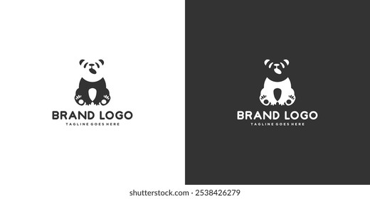 simple lazy black and white panda logo