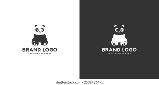 simple lazy black and white panda logo