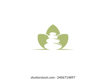 simple leaf balancing stones logo design icon template