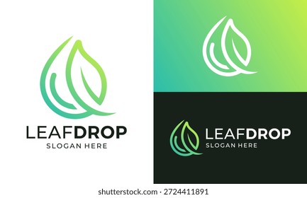 Einfache Blattwurf Logo Design Template Illustration. Abstraktes Naturblatt mit Wasseröltropfen Design, Vektorsymbol