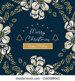 Simple leaf floral frame cute, for design elegant card merry christmas happy holiday. Vector