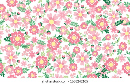 Simple leaf and flower pattern background for spring, with leaf and floral drawing.