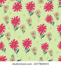 Simple leaf and flower pattern background for spring, with leaf and floral drawing.