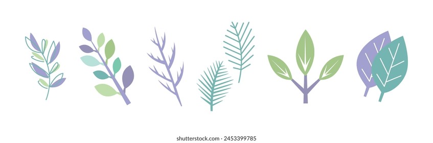 Simple Leaf and Foliage Element with Stem Vector Set