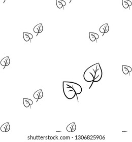 Simple leaf. Hand drawn black line seamless pattern on white background. Doodle brush, pen, marker illustration.