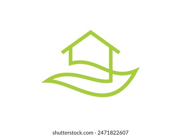 simple leaf home linear style logo design