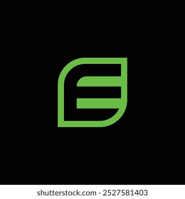 Simple leaf icon with letter E logo design with black background.