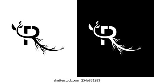 simple leaf and letter logo vector