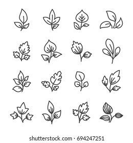 Simple leaf line icon elements.