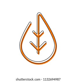 Simple leaf. Linear icon, thin outline. Isolated icon consisting of black thin contour and orange moved filling on different layers. White background