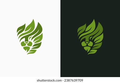 Simple leaf lion face head trendy vector logo design